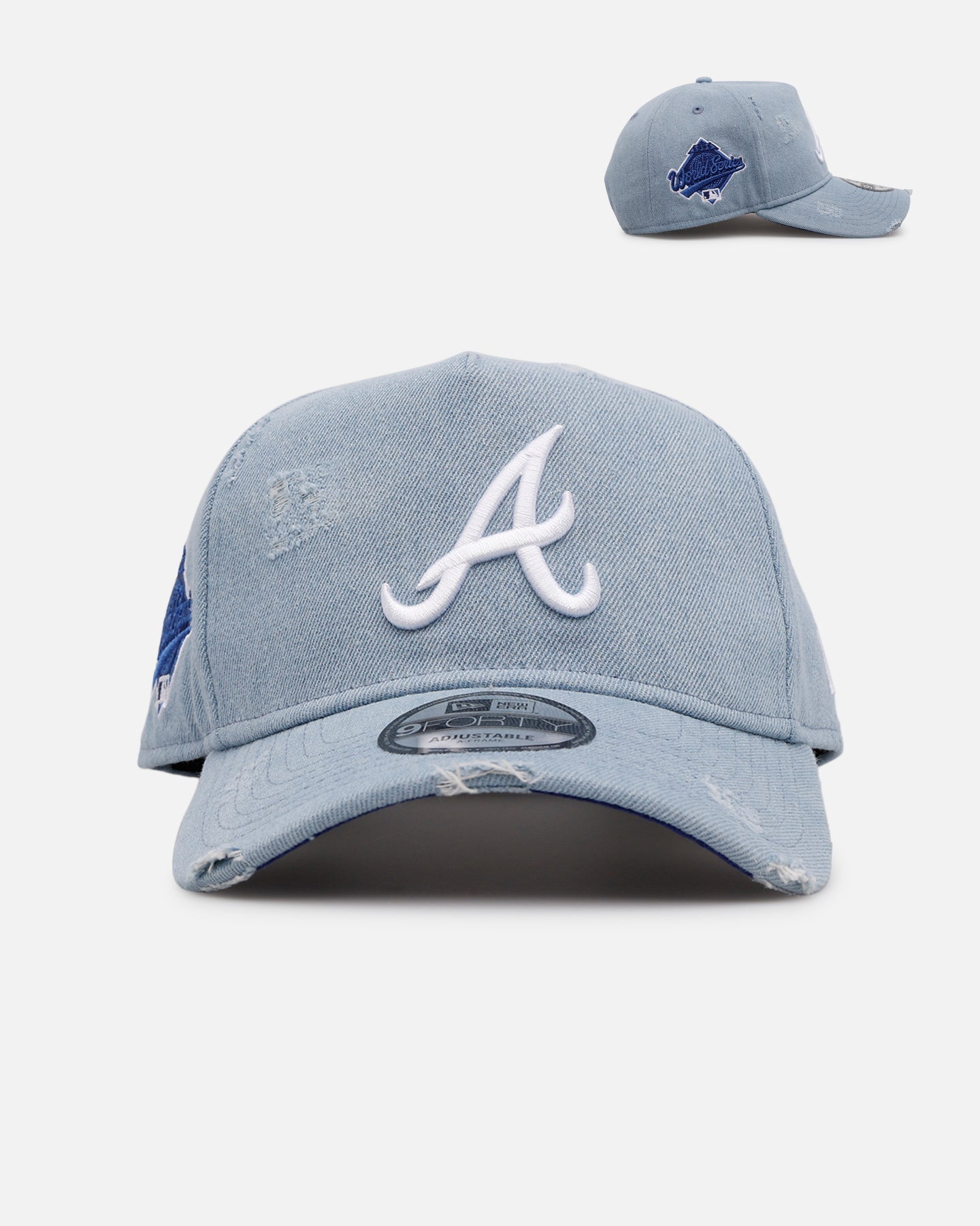 New Era Atlanta Braves 'Distressed Denim' 9FORTY A-Frame Snapback Light Wash Denim