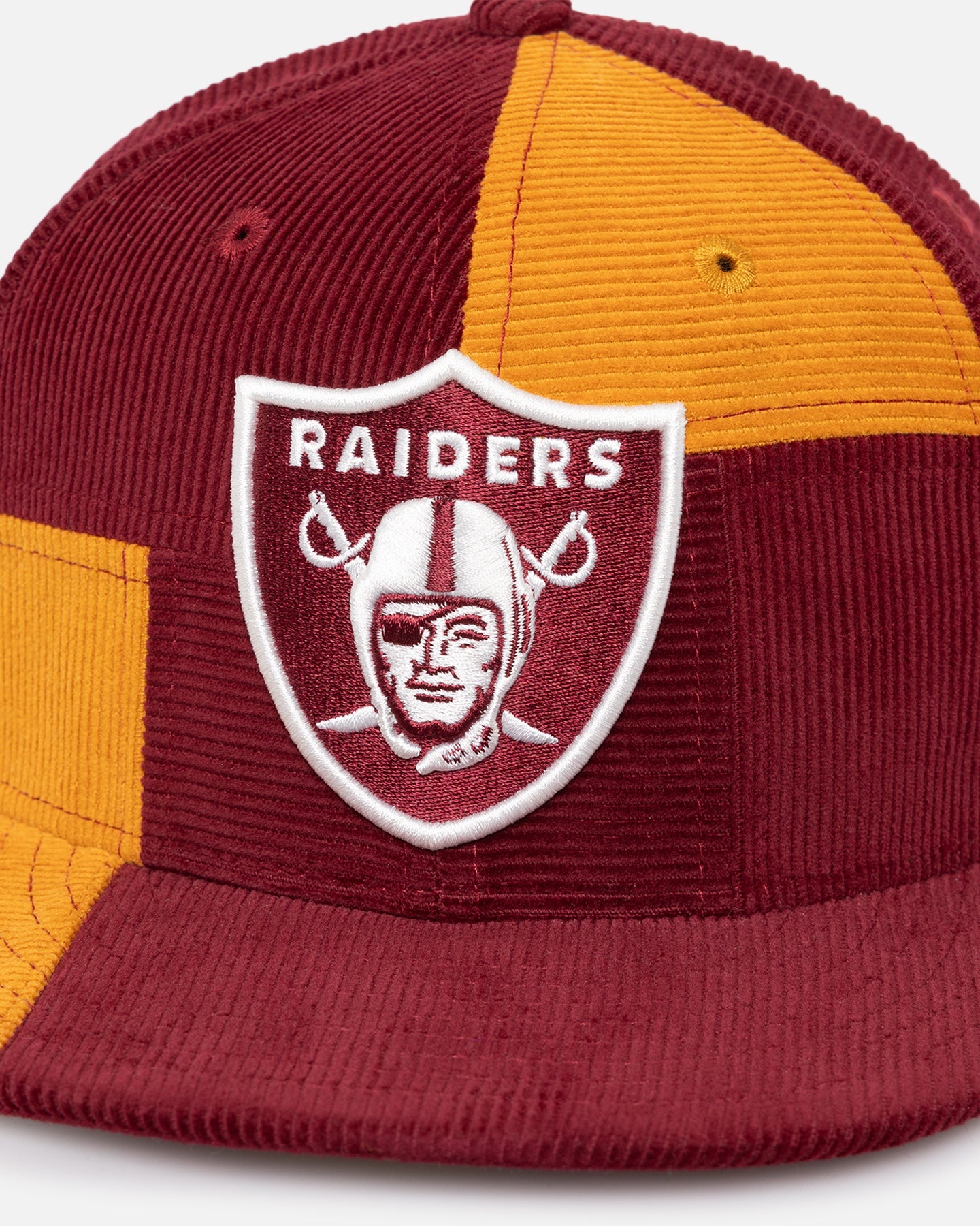 New Era Las Vegas Raiders 'Maroon Patchwork Corduroy' 59FIFTY Fitted Maroon/Yellow