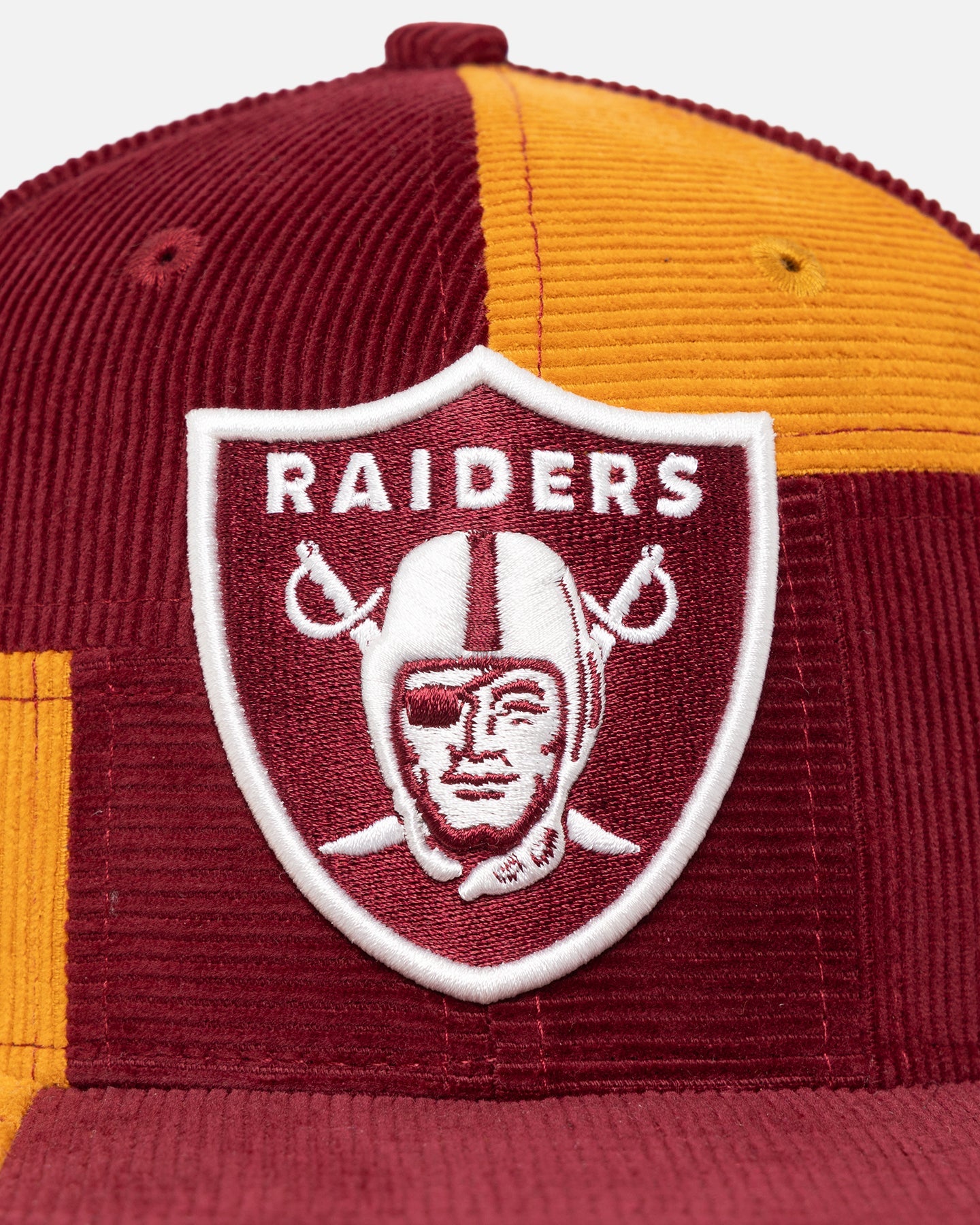 New Era Las Vegas Raiders 'Maroon Patchwork Corduroy' 59FIFTY Fitted Maroon/Yellow